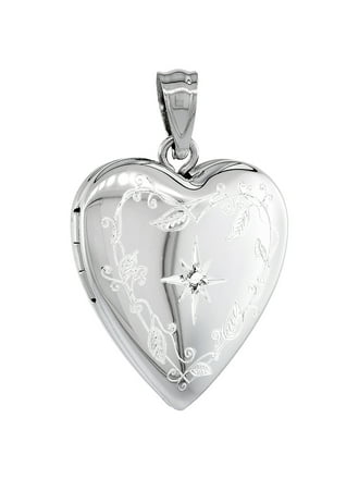 Vintage Style Engraved Four Way Multiple Photo Heart Lockets For Women Hold Pictures 925 Silver Locket Necklace 1.2 Inch